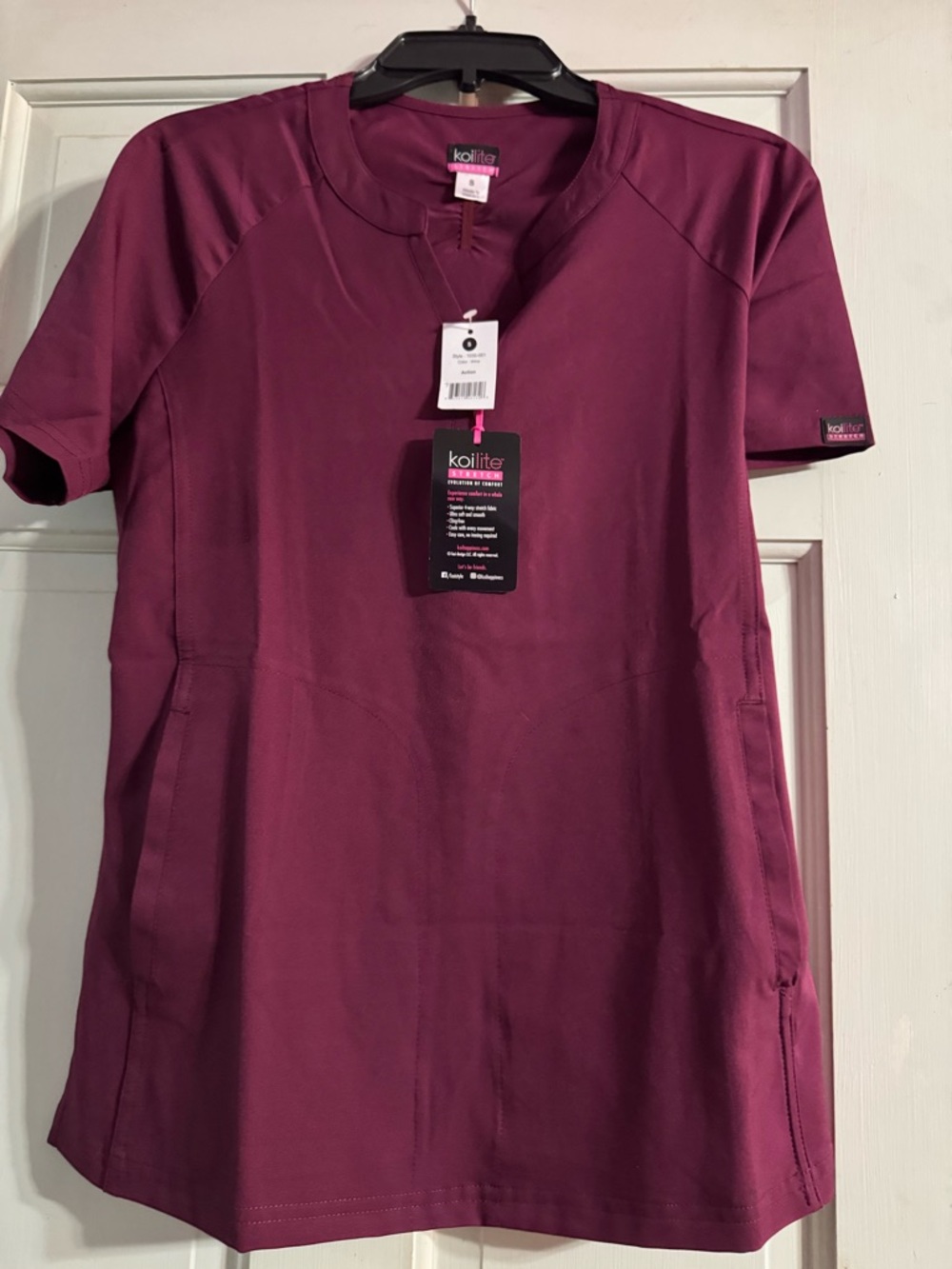 Koi Lite Women's Short Sleeve Scrub Top in Wine - Picture 2 of 11